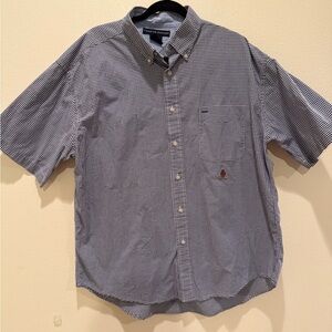 Vintage Tommy Hilfiger Men's Navy and White Gingham Shirt